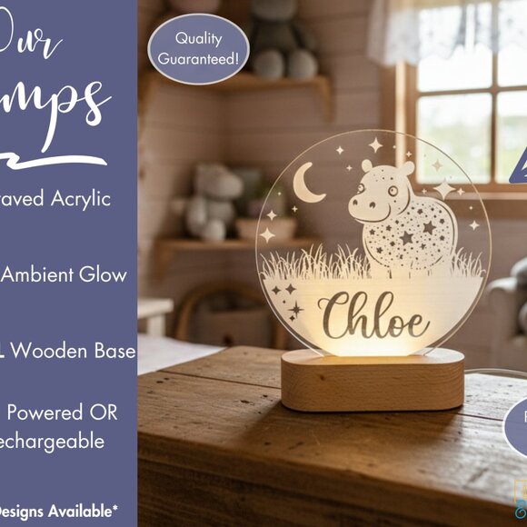 Hippo Night Light – Personalized LED Baby Shower Gift - Picture 3 of 8
